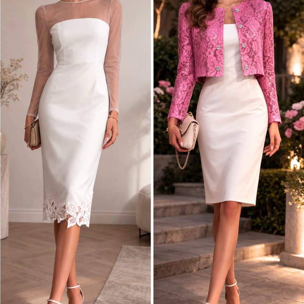 ANTONIO MELANI White Pencil Skirt with Lace Hem